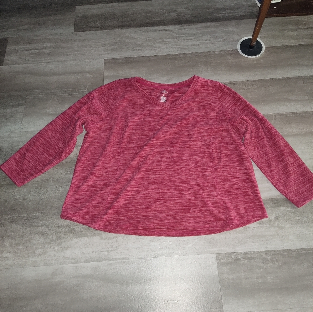 St. John’s Bay Active Women’s 3X Pink Heathered Long Sleeve V-Neck Top